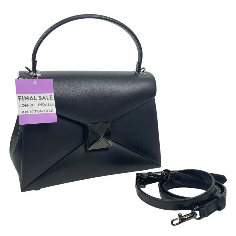 Valentino Garavani One Stud Small Top Handle Leather Flap Bag Black